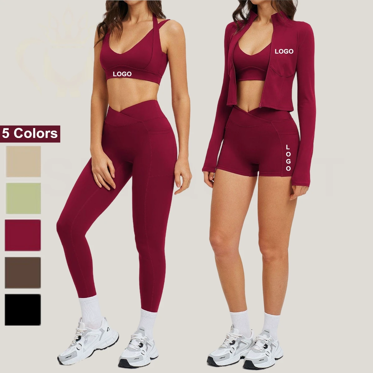 Custom Yoga Mujer Nylon Spandex Women Gym Sportwear Fitness Yoga Set 6 Pieces Set Gym Wear Workout Sets Women Clothing SQ2539