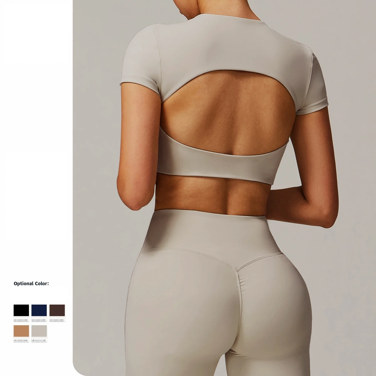 Women's Fashionable Cropped Yoga Tops Lightweight Compression PolyesterStretchy O-Neck Running Top