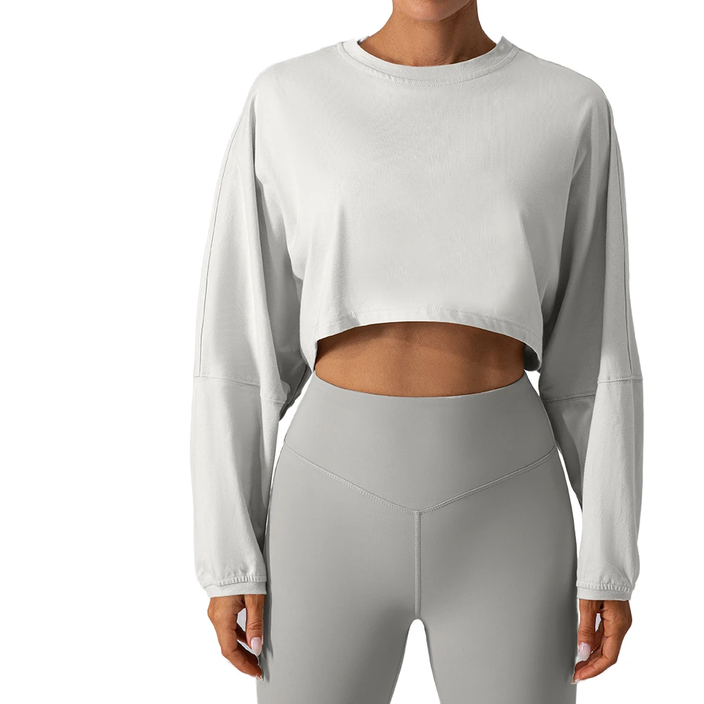 TongJoes Women's Breathable Cross-Border Yoga Running Sportwear Long-Sleeved Autumn Sports Top with Loose Fit Bottoming Short