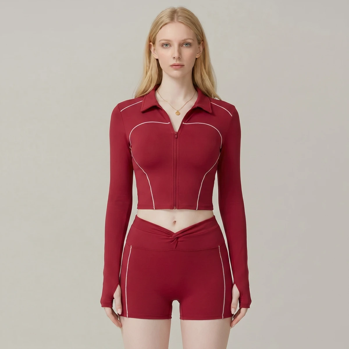 Seamless Lapel Slim-fit Yoga Top Stretchy Fitness Zip-up Sports Jacket with Full Sleeve