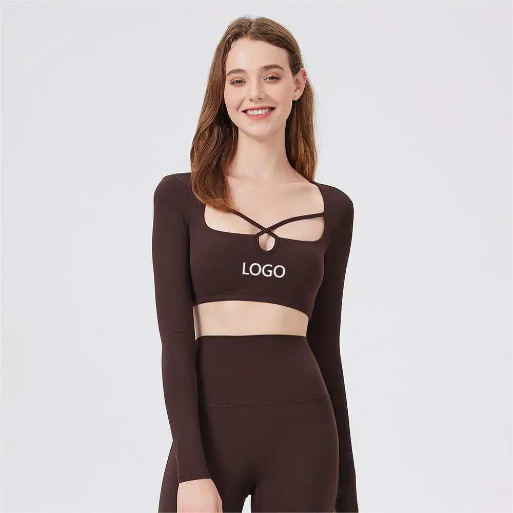 Women's Collar Hollow Long Sleeve Yoga Top Quick-drying Casual Yoga Bra Breathable Workout Yoga Top