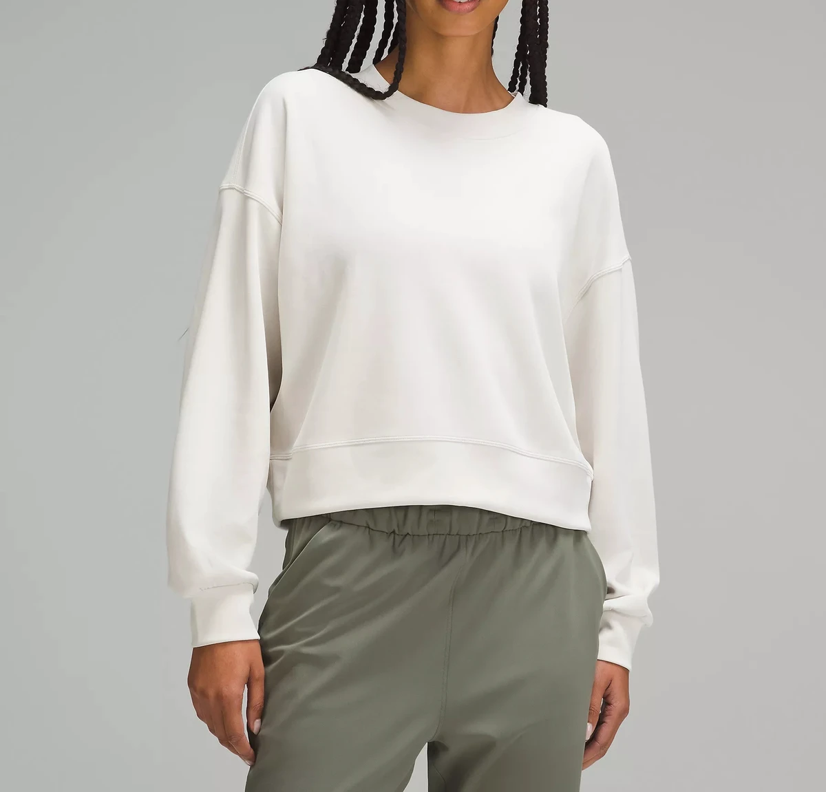 DUOLLB Wholesale Long Sleeve Crewneck Crop Top TShirt Casual Solid Loose Fit Workout Cropped Pullover Sweatshirt Women