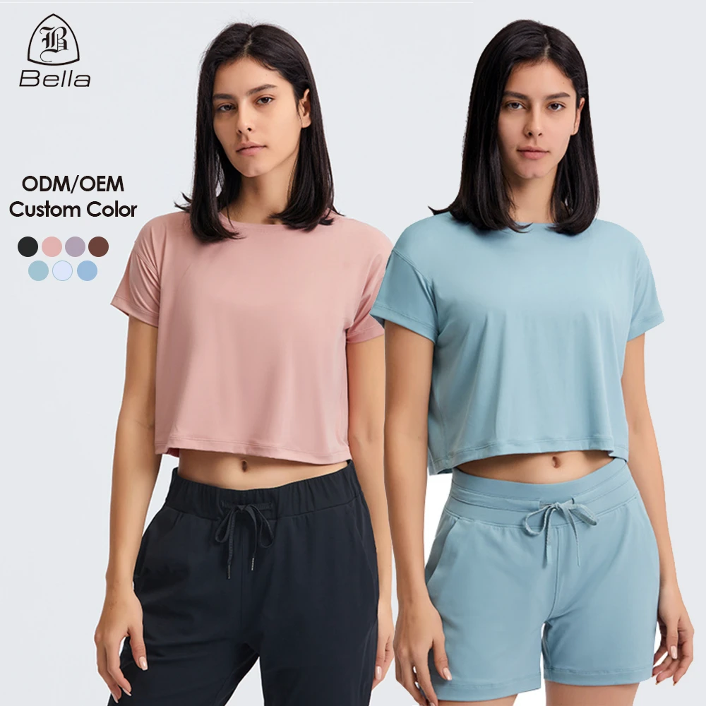 New Short Sleeve Yoga Cropped Top Women's Quick-drying Loose Breathable Outdoor Sports Fitness Clothes Causal Running T-shirts