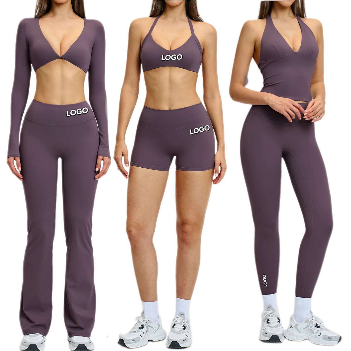 Custom logo High Quality Deep V Neck Yoga Shorts Set Breathable Workout Yoga Legging 6-Piece Yoga Set Fitness Outfit