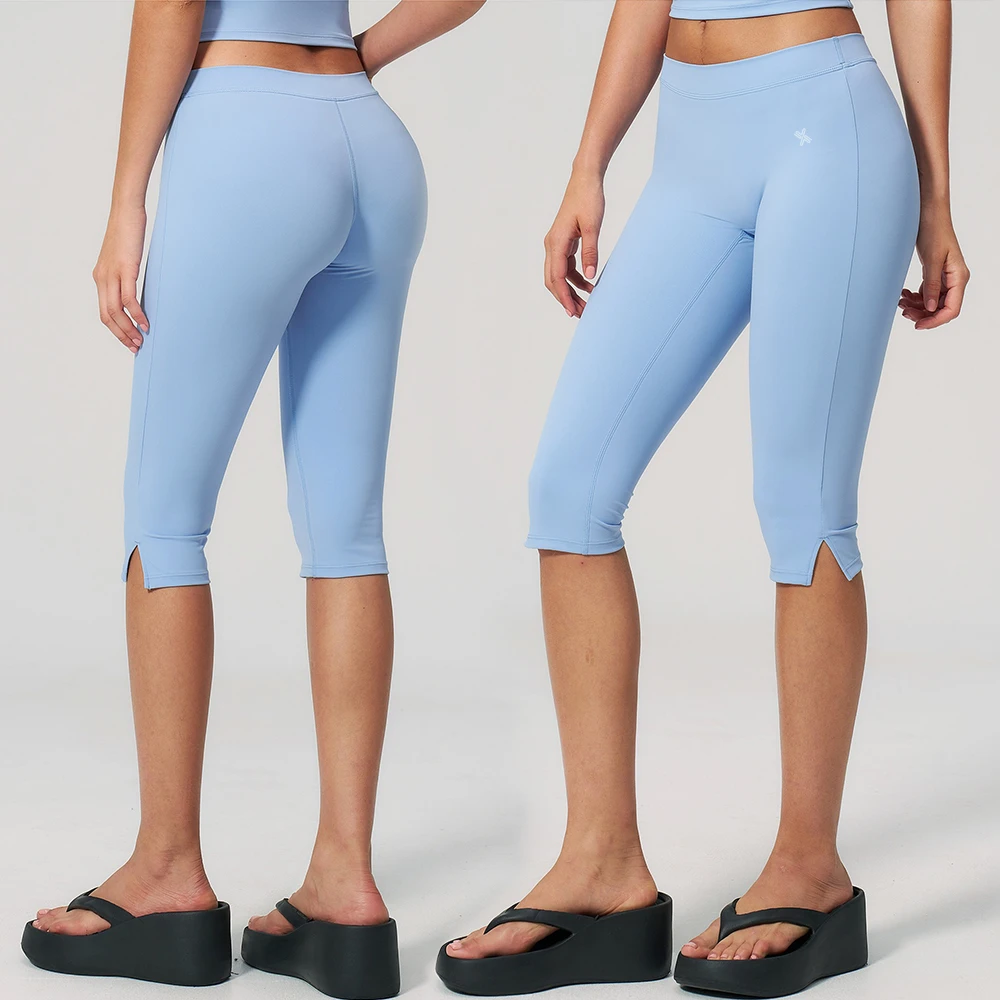 Custom Quick Dry Soft Yoga Apparel Low Waisted Knee Length Fitness Pants Women Workout Yoga Leggings