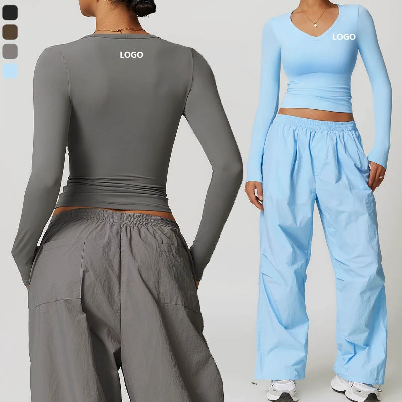 G Top-DCX8694-2 Long Sleeve Wholesale Sportswear V Neck Custom Slimming Yoga Sports Gym Top for Women