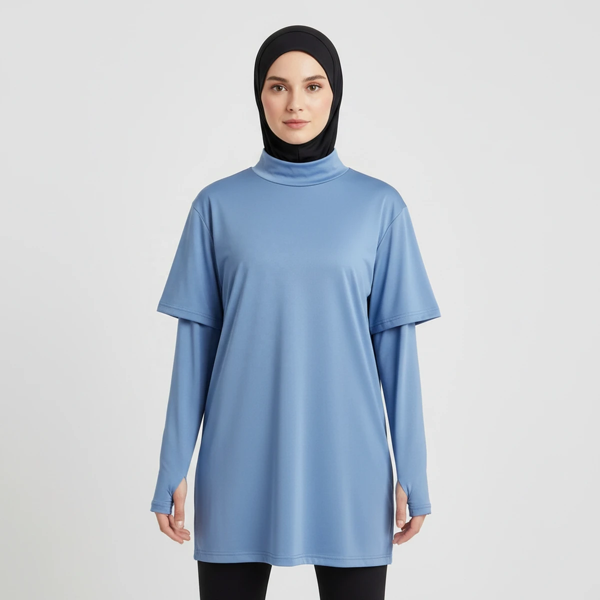Breathable Modest Muslim Womens Activewear Shirt Long Sleeve Thumbhole Design Running Sports Gym Workouts Fitness Outdoor