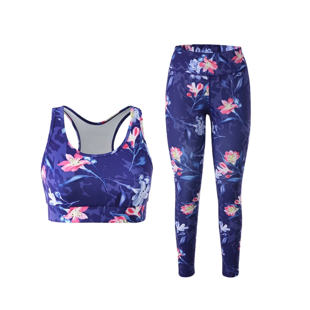High Quality Breathable Anti-Bacterial Solid Yoga Set 2 Piece Women Gym Wear Sports Bra Leggings Front Elastic Waist