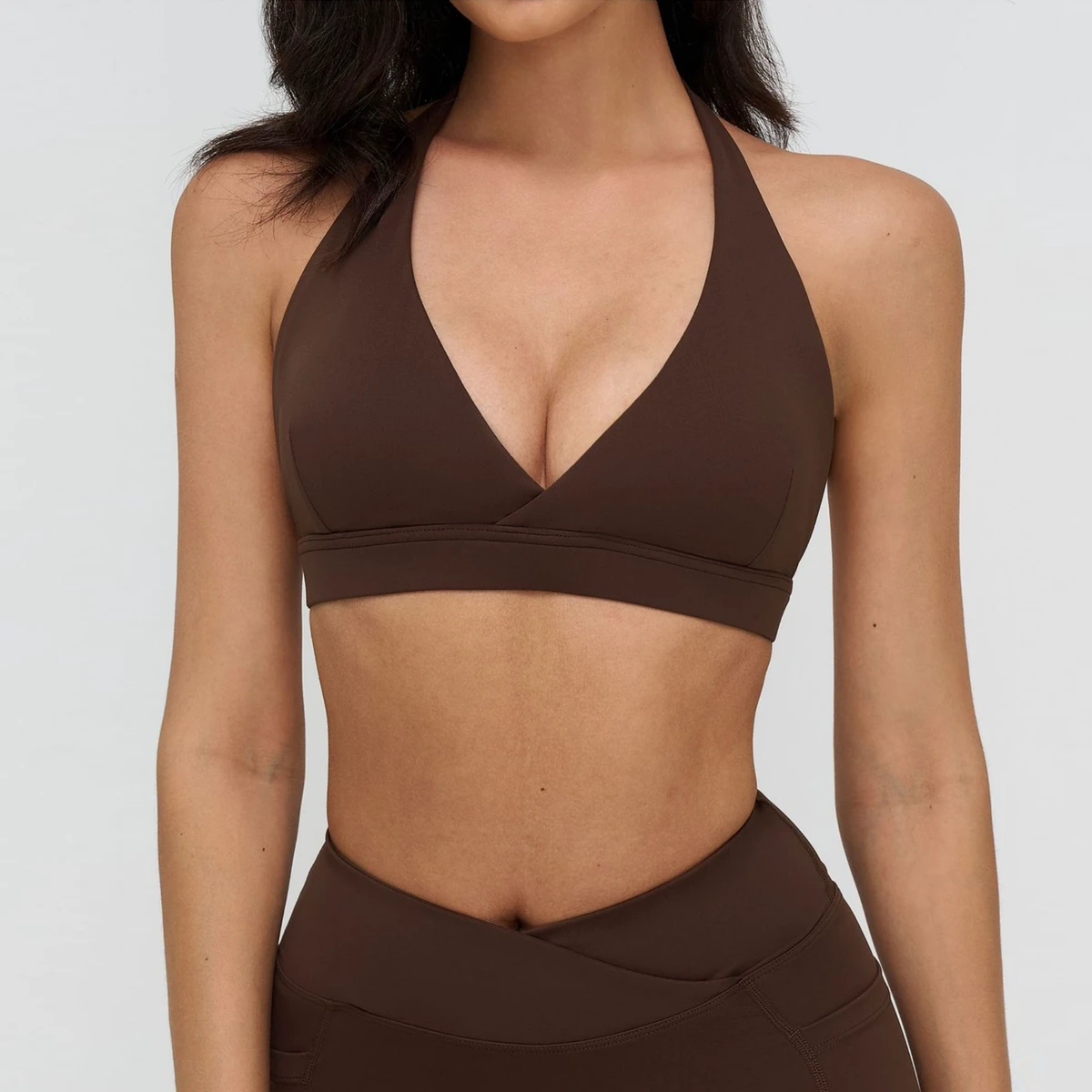 Women's Backless Halter Strap Sexy Breathable Running Gym Bra Cross Deep V Neck Slim Fit High Support Sports Bra