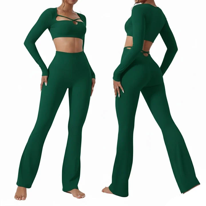 Women Seamed Yoga Set High Waist Leggings and Sports Bra 2 Piece Workout Outfit