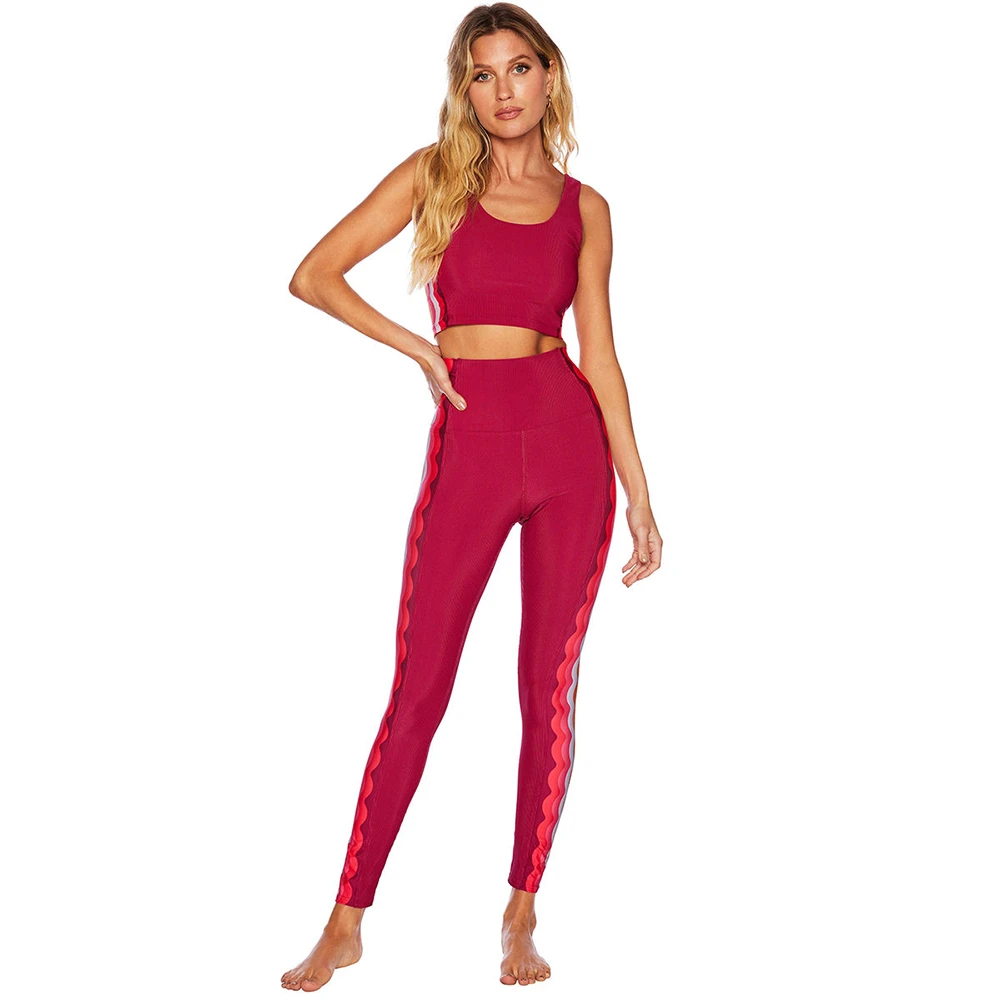 High Quality Women's Gym Fitness Suit Red Color Breathable Plus Size Quick Dry Spandex Polyester High Waist Ladies Yoga Set