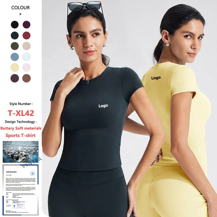 Custom Naked Feeling Crew Neck Short Sleeve Shirts Workout Running Tight Slim Women Fitness Gym Yoga Tee Tops Sports T-shirt