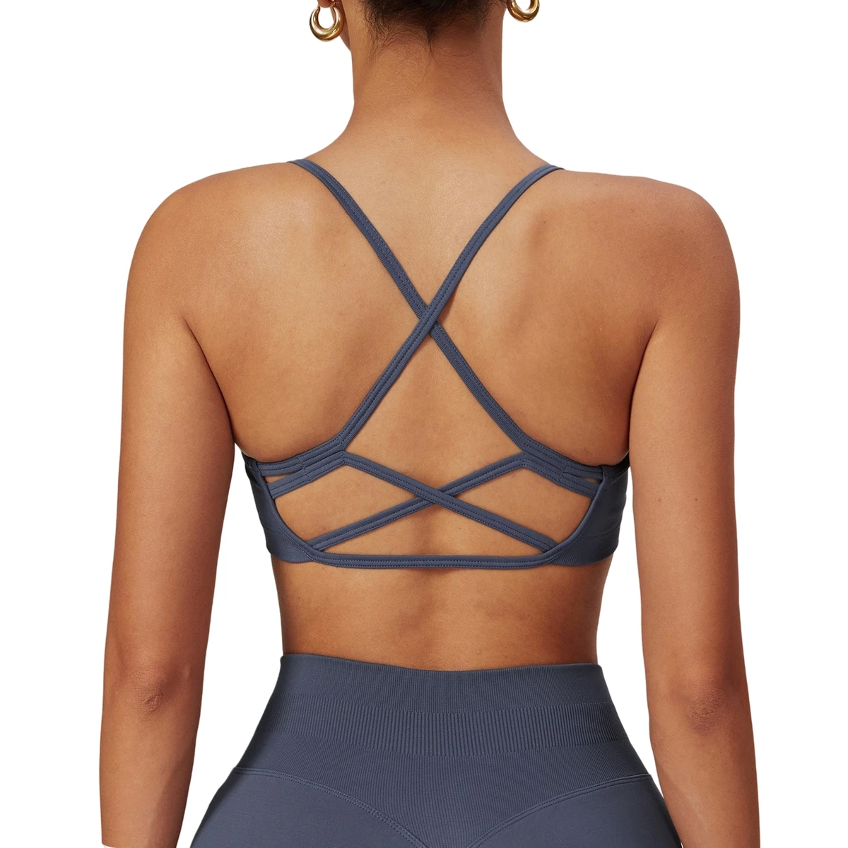 Girls Padded Quick Dry Seamless Sexy Cross Back Soft Shockproof Sports Bra for Training High Elasticity Running