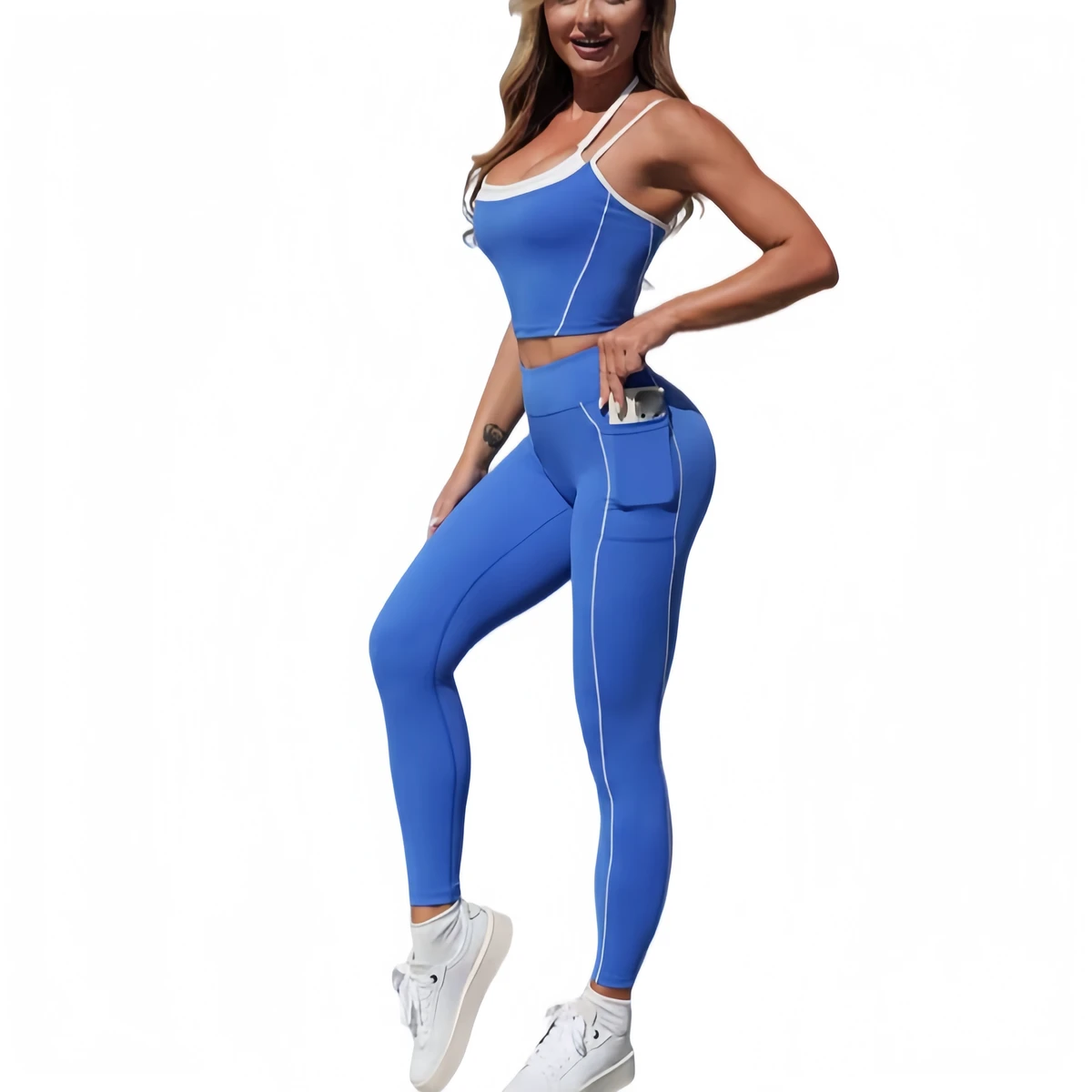 designer AIL Women' Summer Breathable Yoga Bra, High Waist Tight Pants, Quick Drying Fitness Sports, Color Contrast 2-piece Set