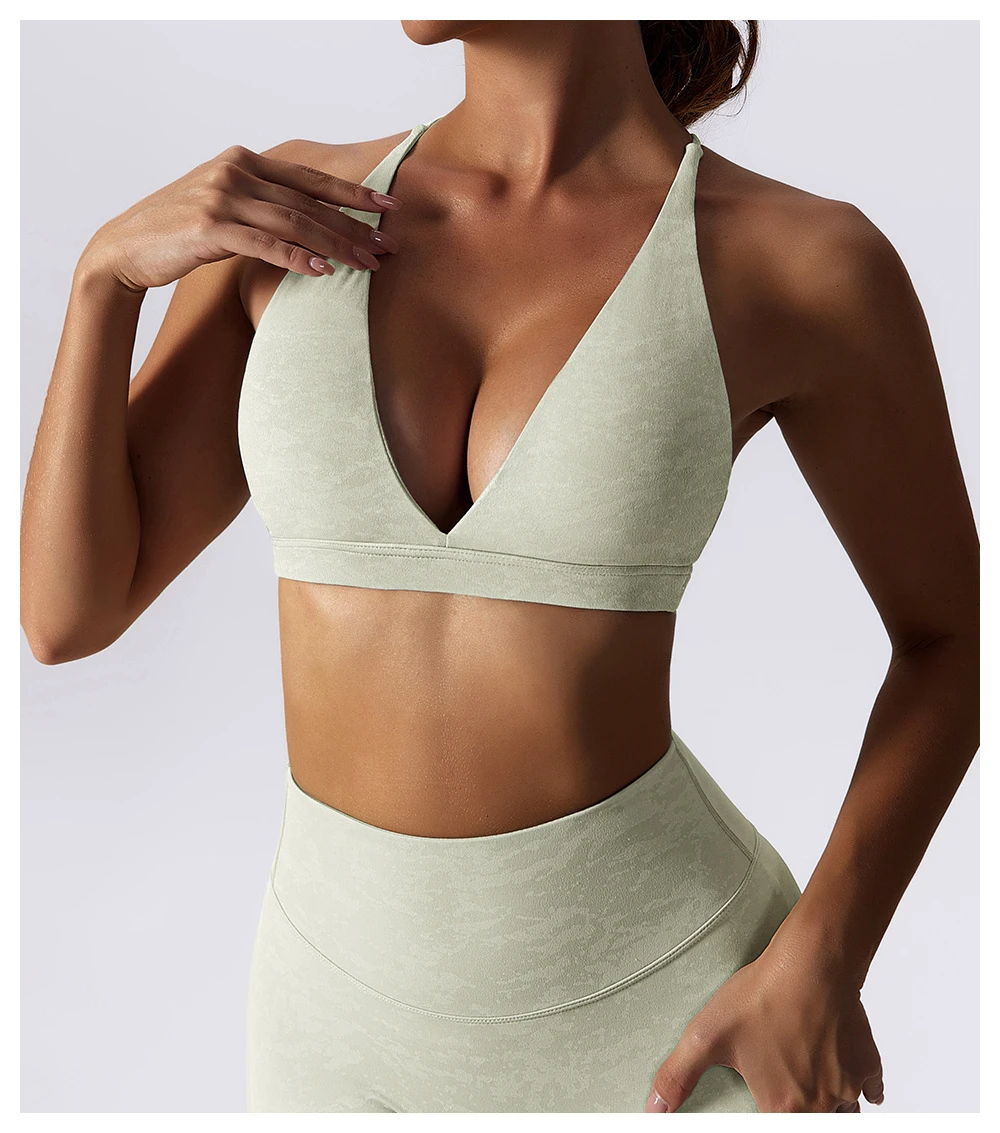 OEM Workout Sports Bra Activewear Bras Girls Plus Size Gym Top Cross Back Sport Green Fitness Yoga Bra