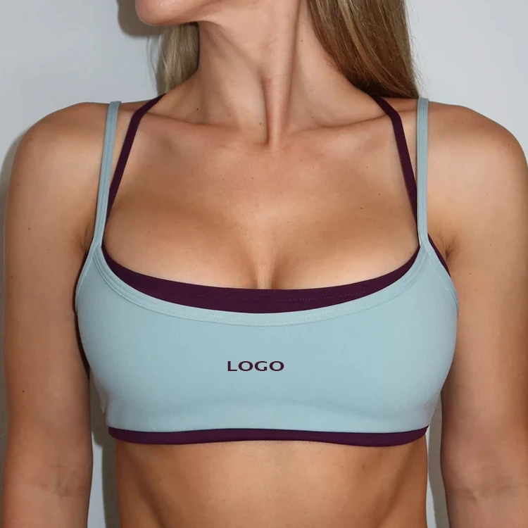 Custom Sizes Women Fitness Yoga Wear Crisscross Adjustable Strap Color Blocking Four Way Stretchy Eco-Friendly Quick Sports Bra