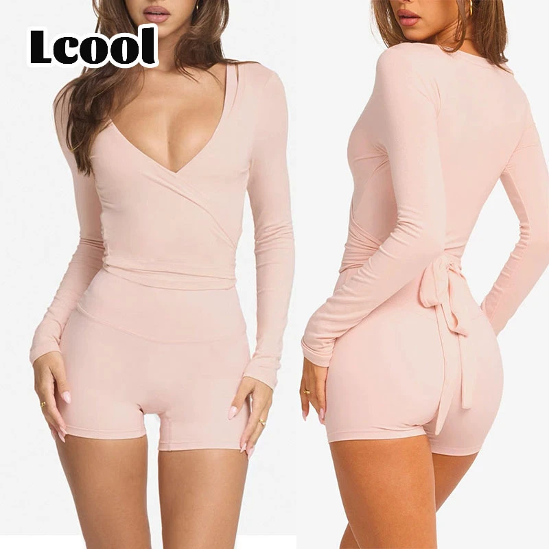Lcool Custom Workout Dance Self Tie Shirt Women Deep V Neck Ballet Wrap Top Pilates Blouse Yoga Shirts