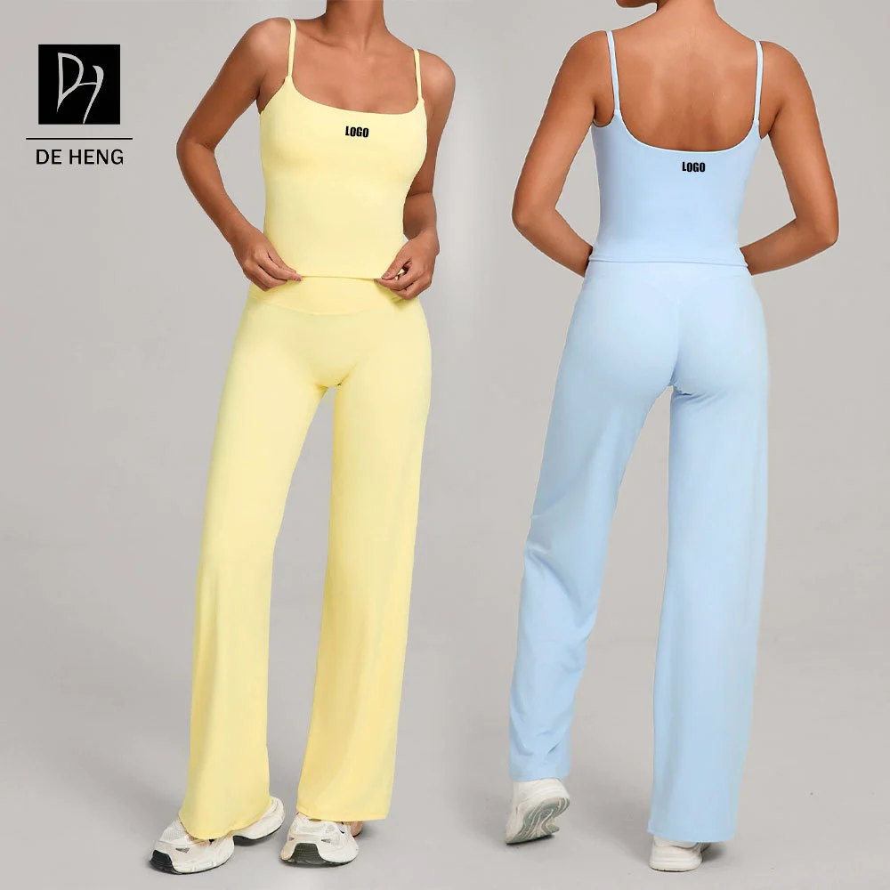 New Yoga Suit Women's Soft U-Back Sports Tank Top High Waisted Straight Leg Pants 2Pcs Gym Fitness Sets