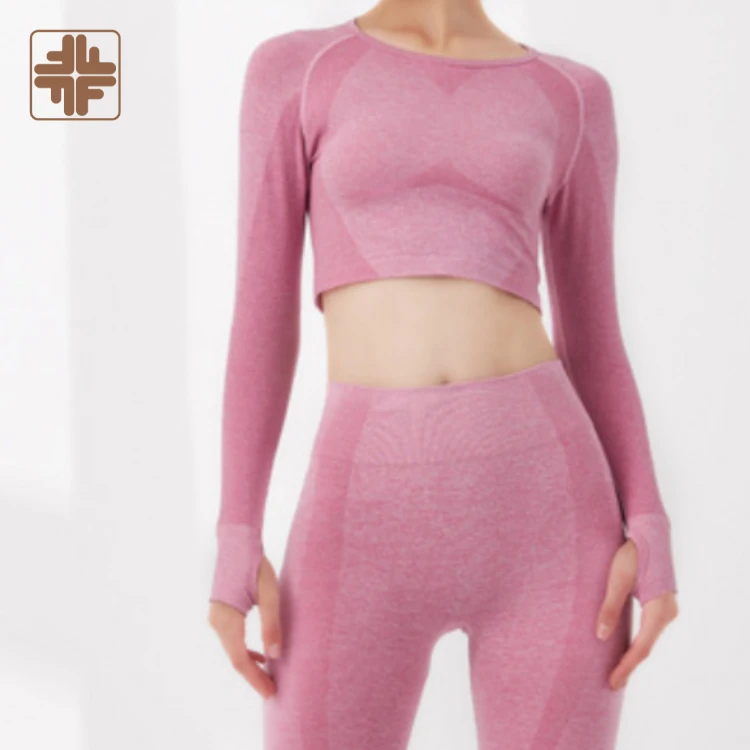 2-Piece Nice Long Sleeve Sportswear & Leggings Yoga Suit Breathable Seamless Eco-Friendly Solid Pattern Clothes