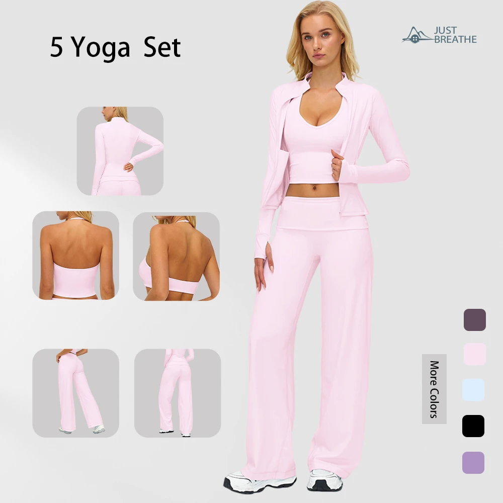OEM/ODM Clothing Manufacturers Fold Over Yoga Pants Set Female Workout Set Women Flared Foldover Legging Long Sleeve Yoga Set