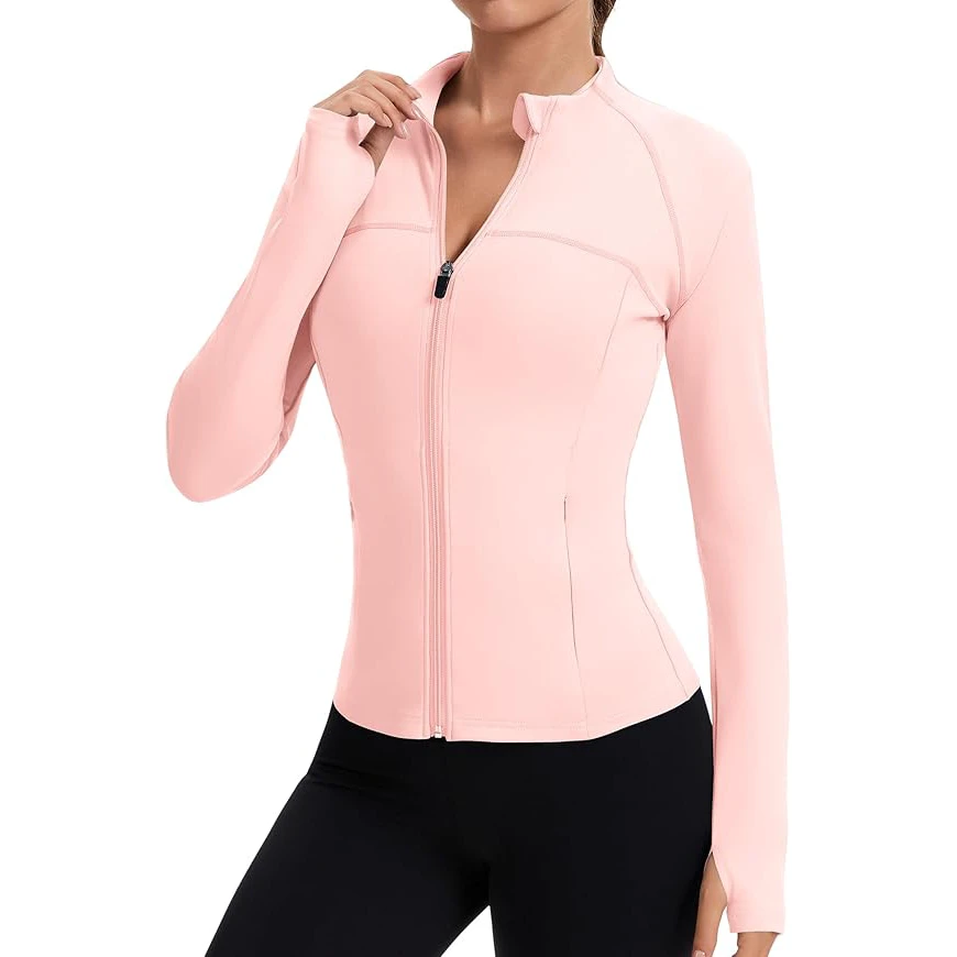 Breathable Yoga Top Women Full Zip Slim Skinny Fit High Neck Long Sleeve Quick Dry Fitness Gym Running Nylon Front