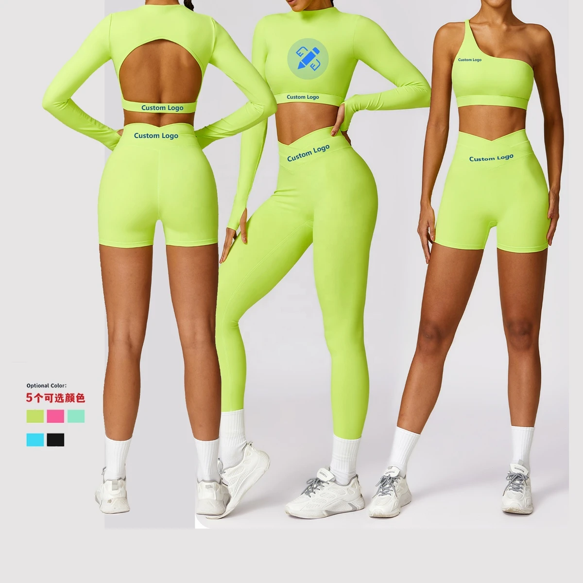 Women High Stretchy Quick Dry Yoga Set Custom Logo Activewear Tight Sports 4 Piece Suit Workout Clothing Gym Fitness Yoga Sets