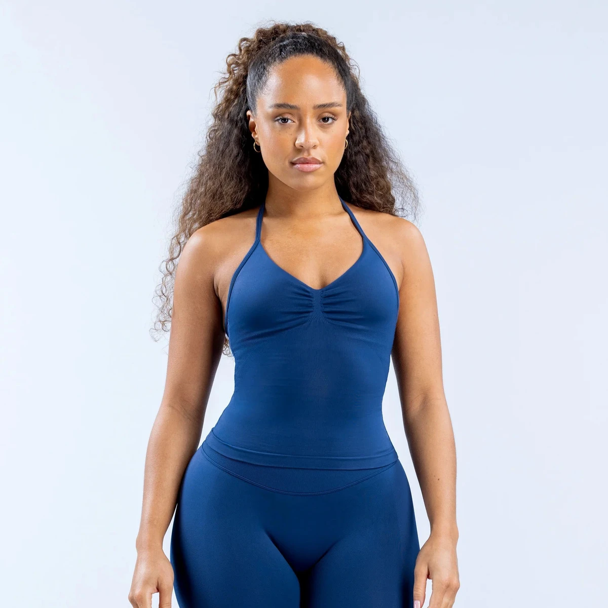Women's High Elastic Compression Yoga Vest Yoga Workout Crop Top Seamless Deep V Halter Neck Sports Bras Longline Strappy Top