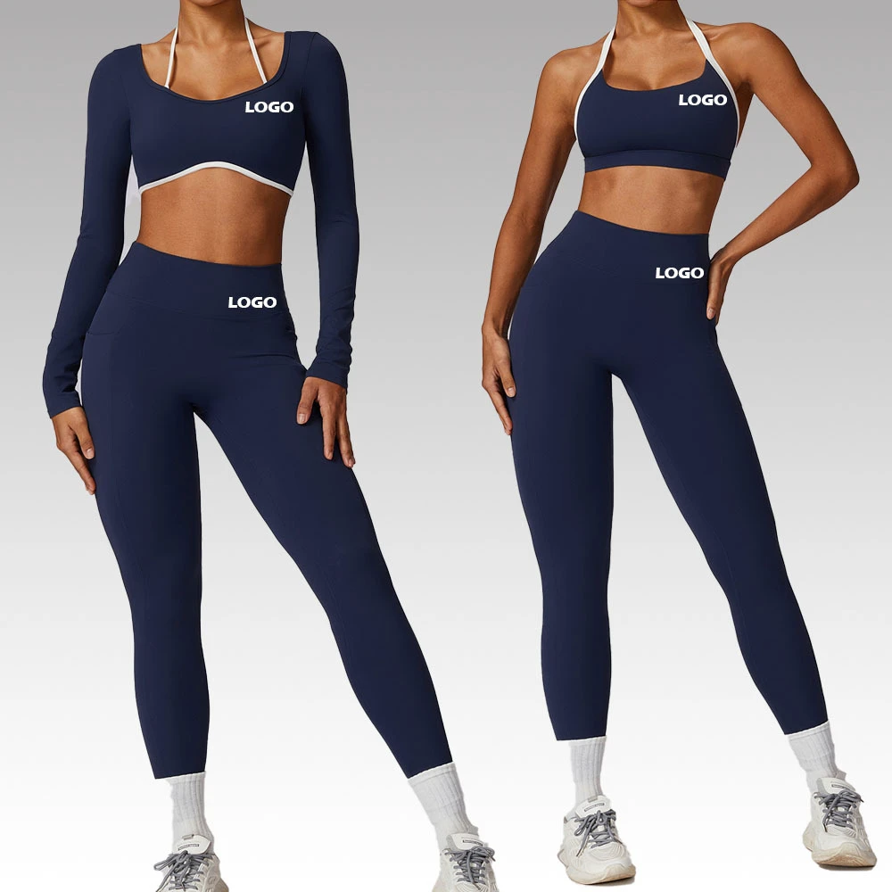 RunningLine Breathable 3 Pieces Yoga Set Women Sports Bra Fitness Gym Wear Crop Top Workout Seamless Sports Pants