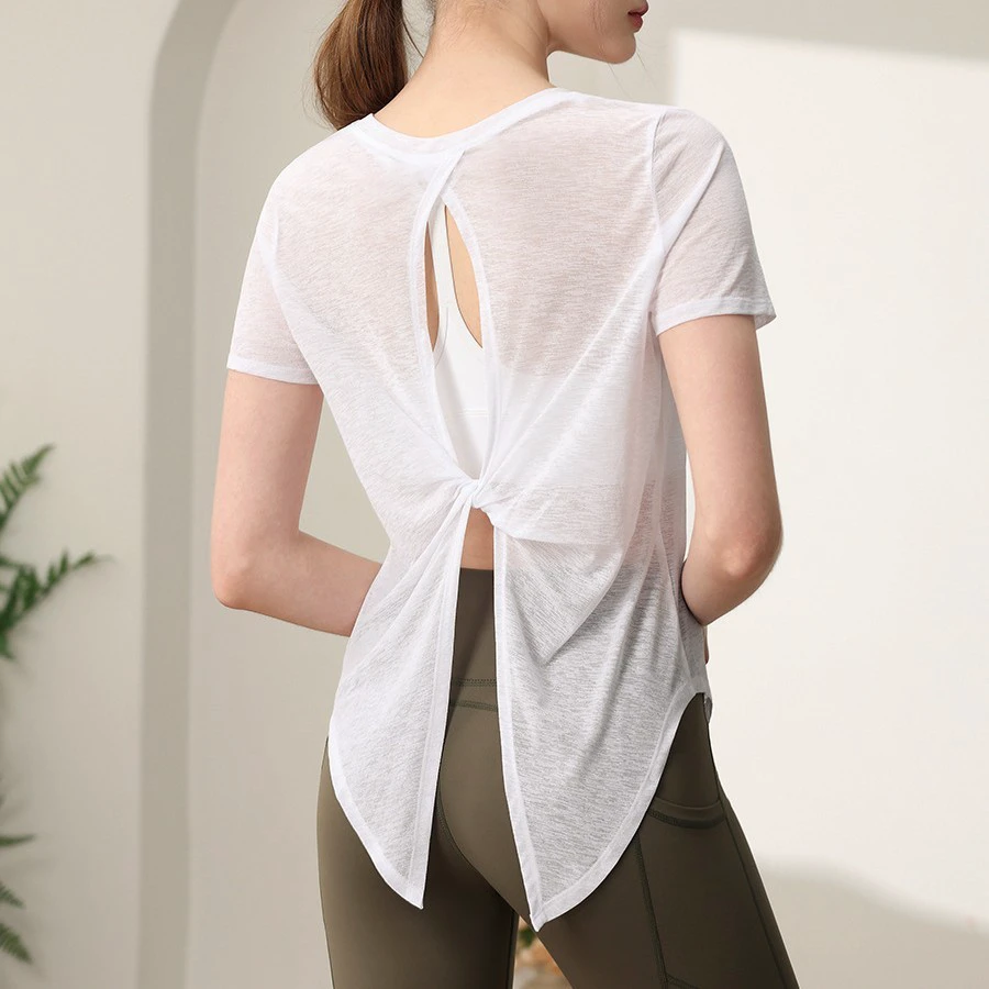 New Ultra-thin Breathable Women's Nine Quarter Sleeve Solid Sublimation Printed Yoga Wear Pilates T-shirt Fitness Sports Blouse