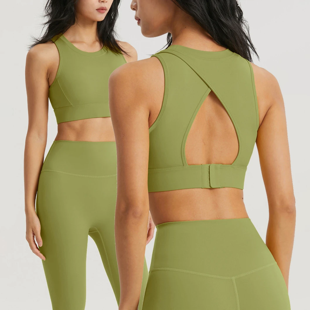 Hallow Out Back Sexy Yoga Bra High Neck Ly-cra Fabric Hollow Out Adjustable Buckle Bra High Support Gym Sports Bra for Women