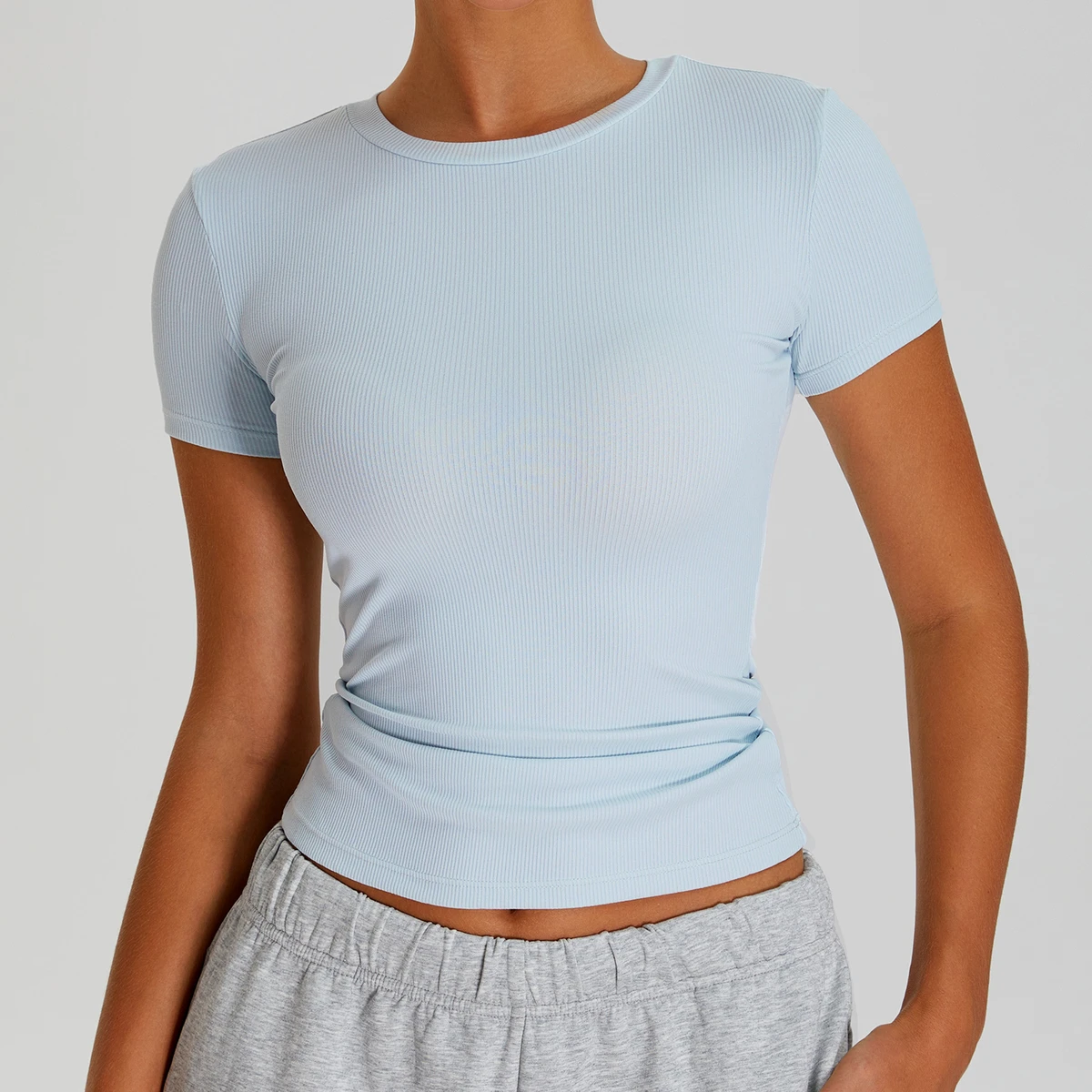 New Breathable Quick-dry for T-shirt Fine Ribbing Yoga Wear Nine-quarter Sleeve Tight-fitting Women's Outdoor Casual Top