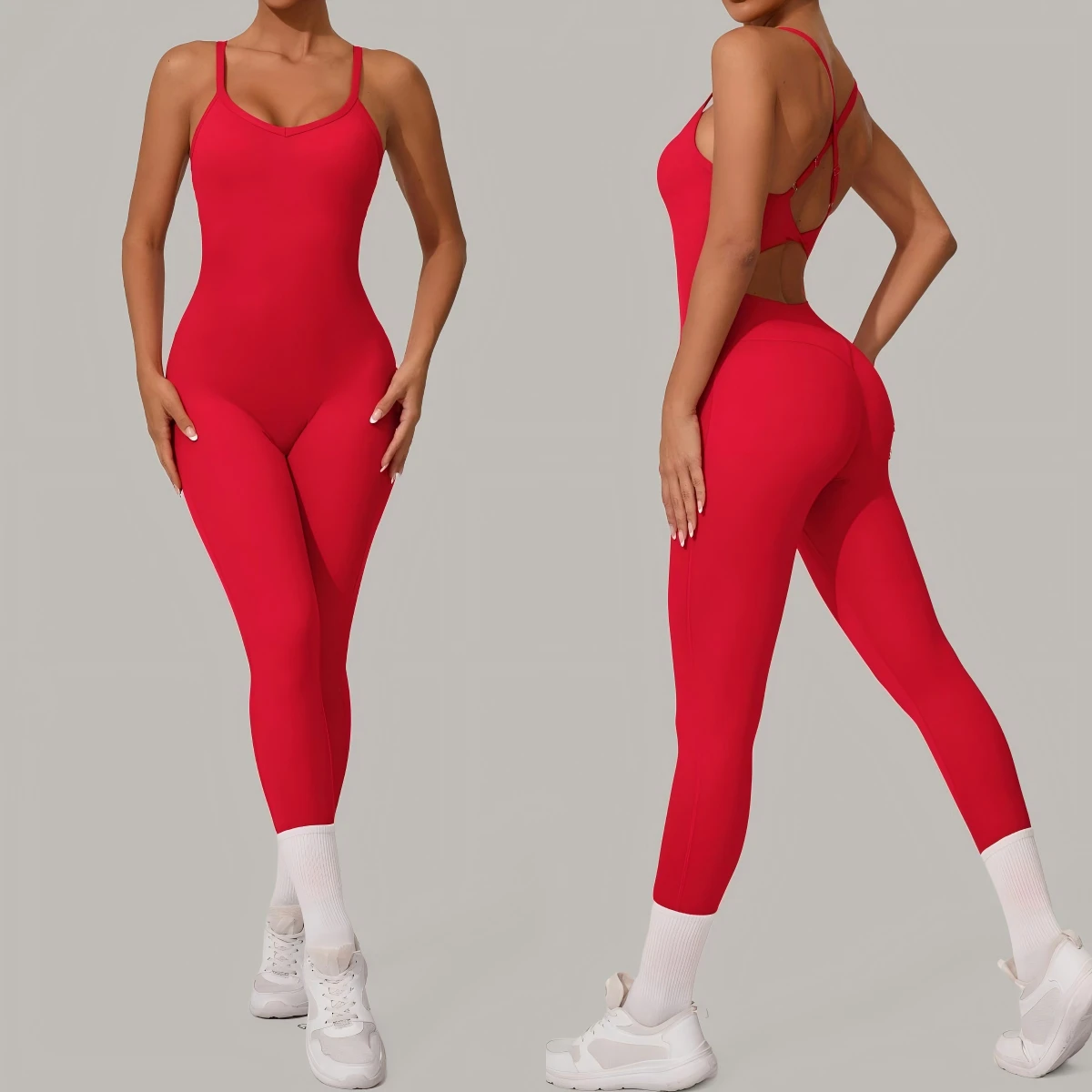 Wholesale Women Adjustable Shoulder Strap Jumpsuit Sports Gym Fitness One Piece Bodysuit Tight Yoga Bodysuits