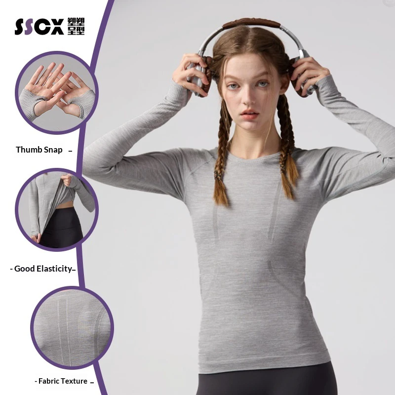Lulu Women's Autumn Winter Yoga Fitness Wear 100% Nylon Seamless Slim Fit Breathable Quick-Dry Long-Sleeve Solid Sports Top