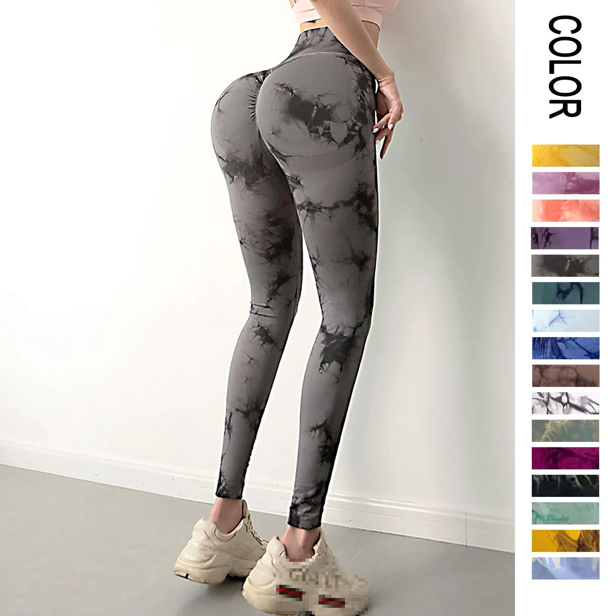 Hot Girl High Waist Seamless Scrunch Butt Tie Dye Gym Leggings Activewear Booty Butt Lift Sports Yoga Wear Fitness Workout Pants