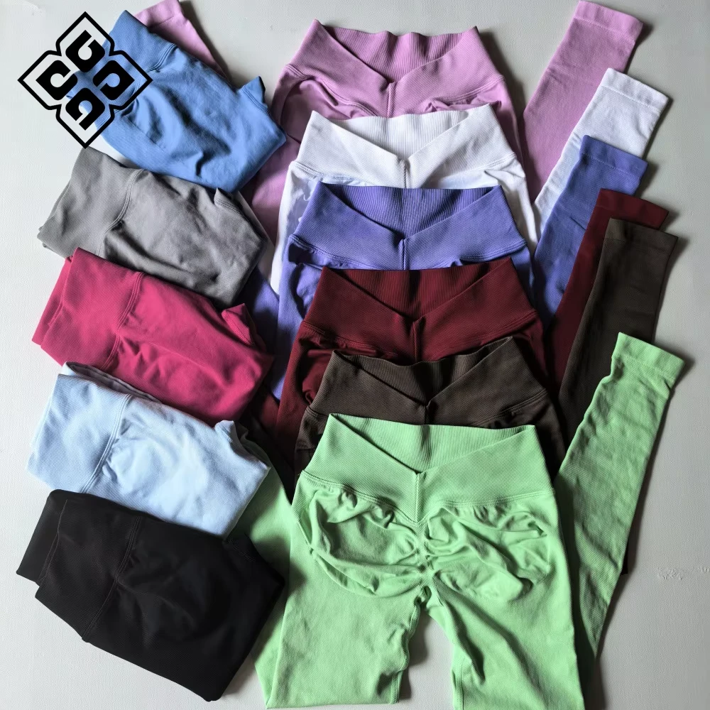 Wholesale Breathable Yoga Pants V Waist Four Way Stretch Gym Tights Seamless Push Up Yoga Leggings For Women