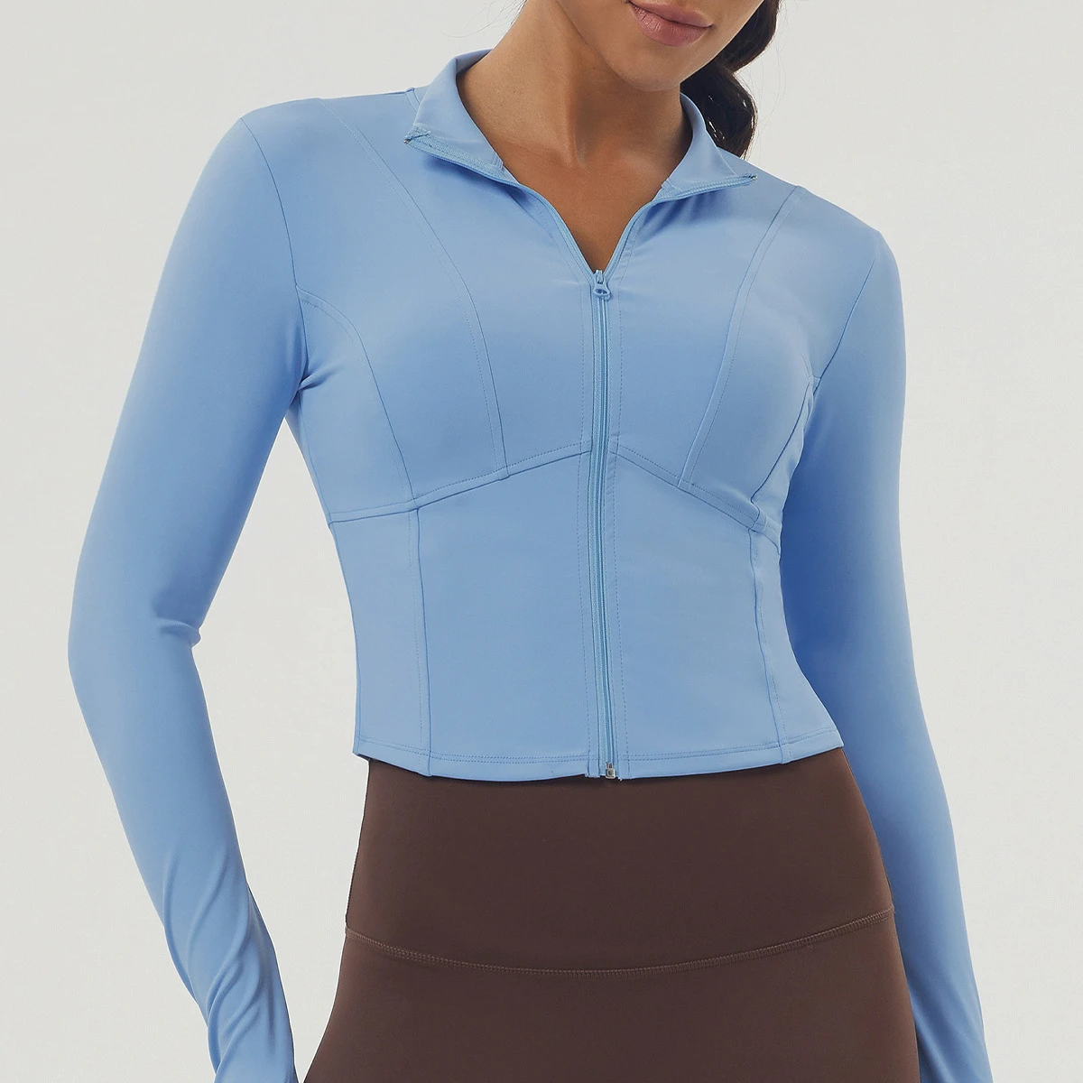 New Fashion Autumn Winter Slim-fitting Stand Collar Sports Tops for Ladies Long-sleeved Zipper Yoga Wear Fitness Tops