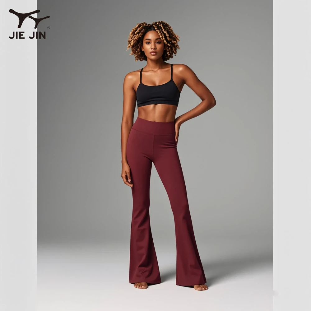 JIEJIN Custom Activewear Blank Workout 2 Piece Fold Over Flare Yoga Pants Set for Women