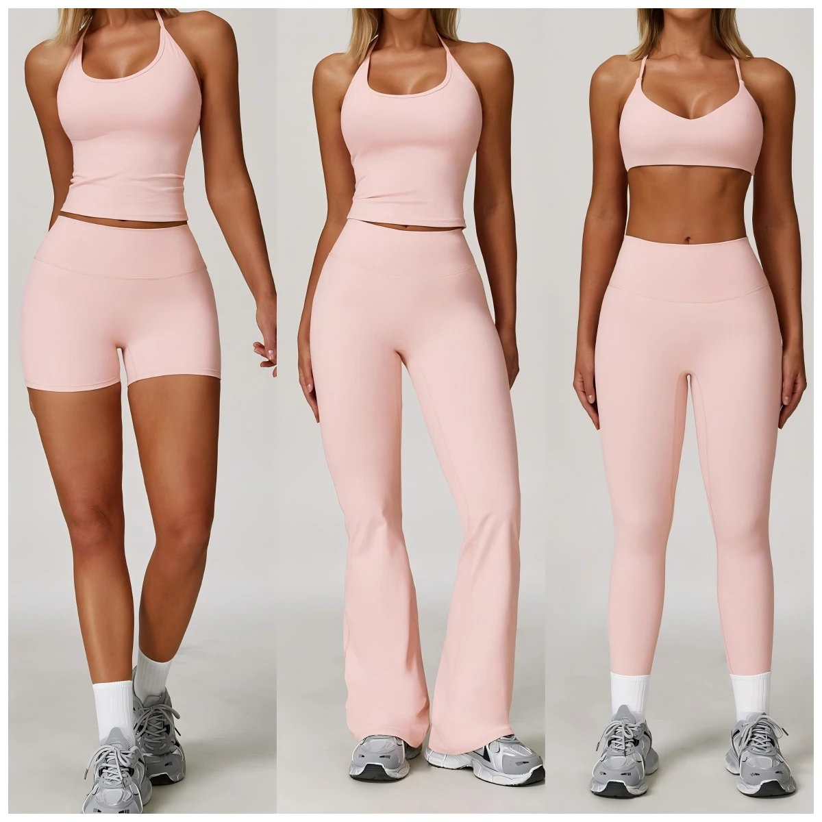 5 Pcs Customize Logo Vest Bra Flare Pant Legging Shorts Workout Fitness Clothes Gym Pilate Sports Wear Yoga Sets Women
