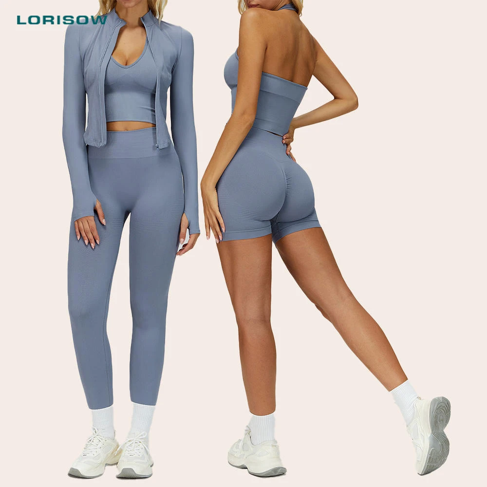 New Arrival Fashion High Stretchy Seamless Yoga 4 Pieces Set With Jacket Fitness Workout Clothes for Sports Women