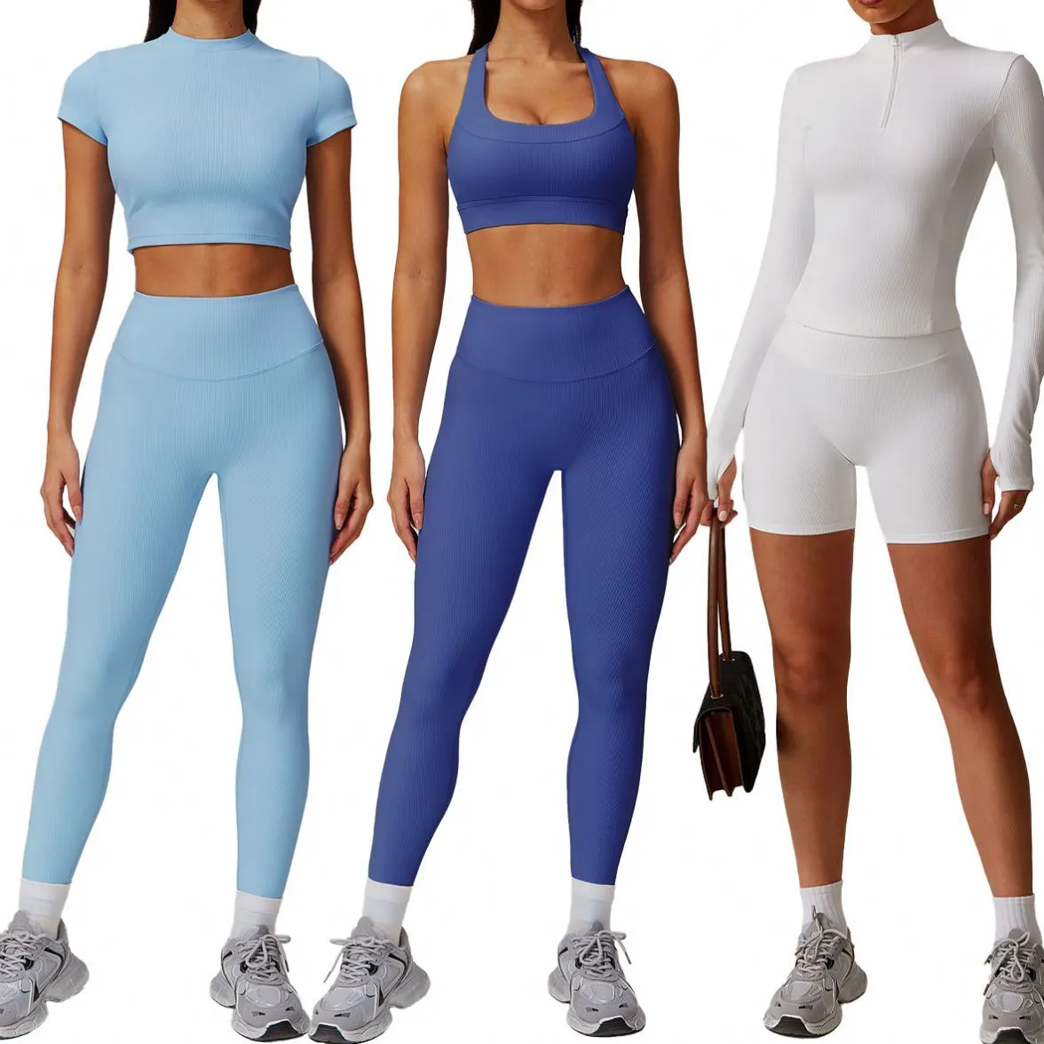 New Womens High Quality Yoga Wear Quick-Drying Yoga Sports Fitness Bra Top High Waist Pants Set Woman Running Solid Gym Sets