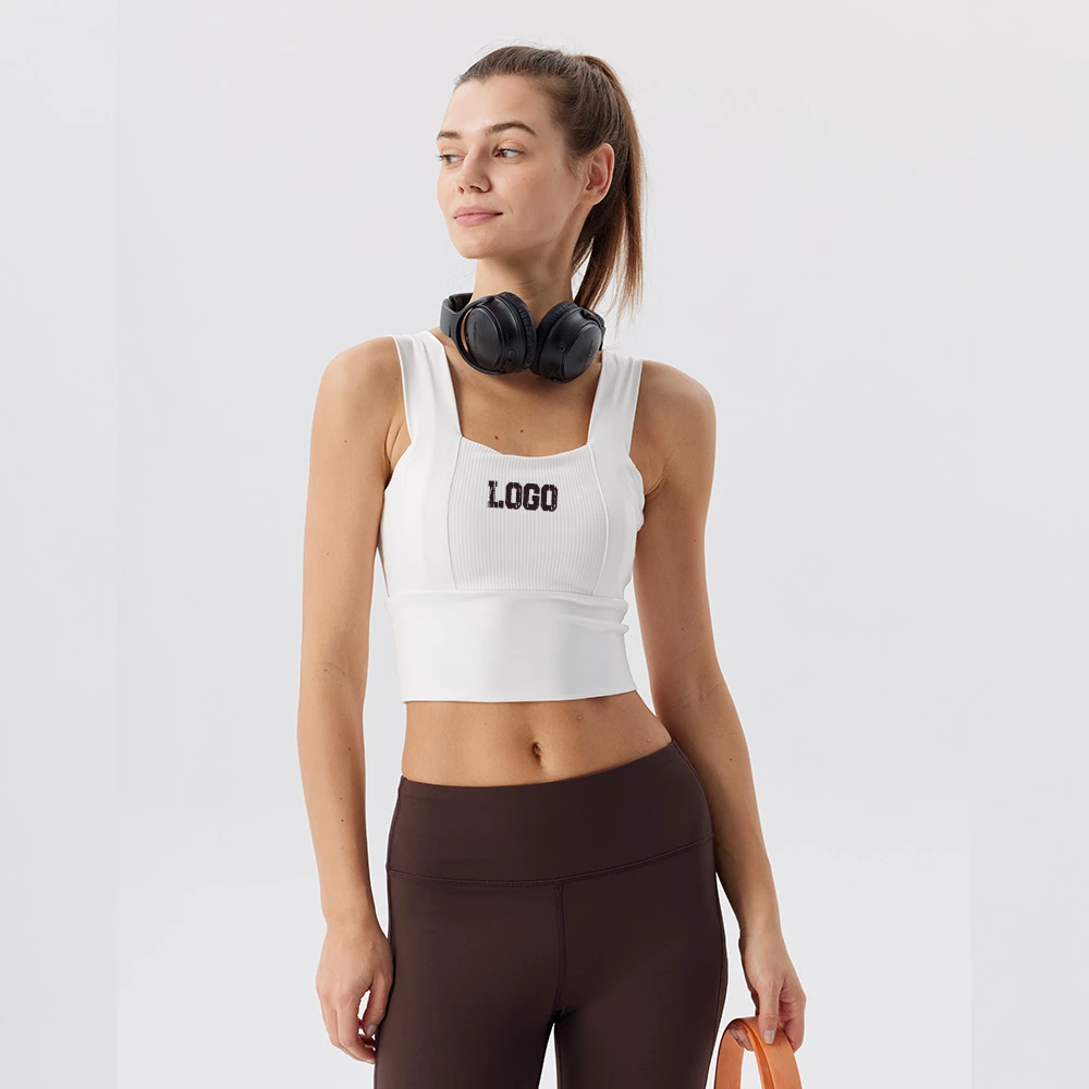 Customized Women's Square Neck Fitness Racer Back Tank Tops Quick Dry High Support Gym Sports Yoga Bra with Fixed Padded Cups