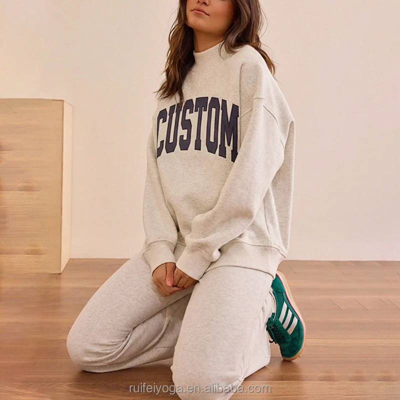 OEM Custom Logo High Quality Embroidered Cotton Mock Neck Sweatshirt Pilates Yoga Women Solid Oversized Mockneck Sweatshirt