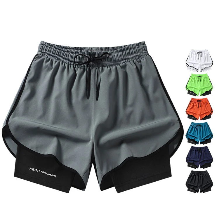 Custom OEM Men Plus Size Double Layer Jogger Workout Shorts Basketball Cargo Shorts Loose Outdoor Side Pocket Mens Gym Shorts