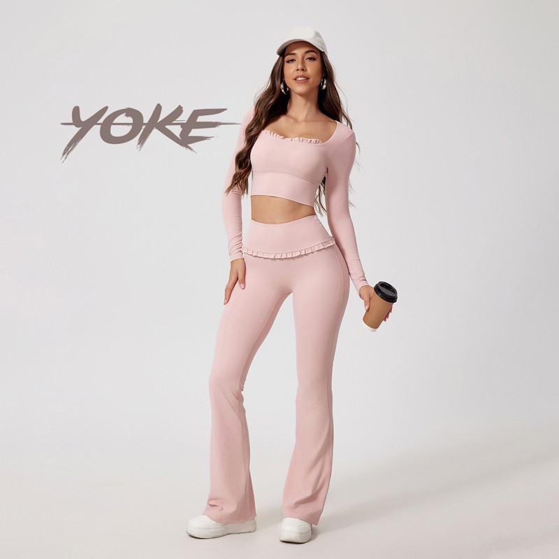 New Exercise Two Piece Long Sleeves Fitness Sets Quick Dry High Waist Good Elasticity Yoga Set for Women
