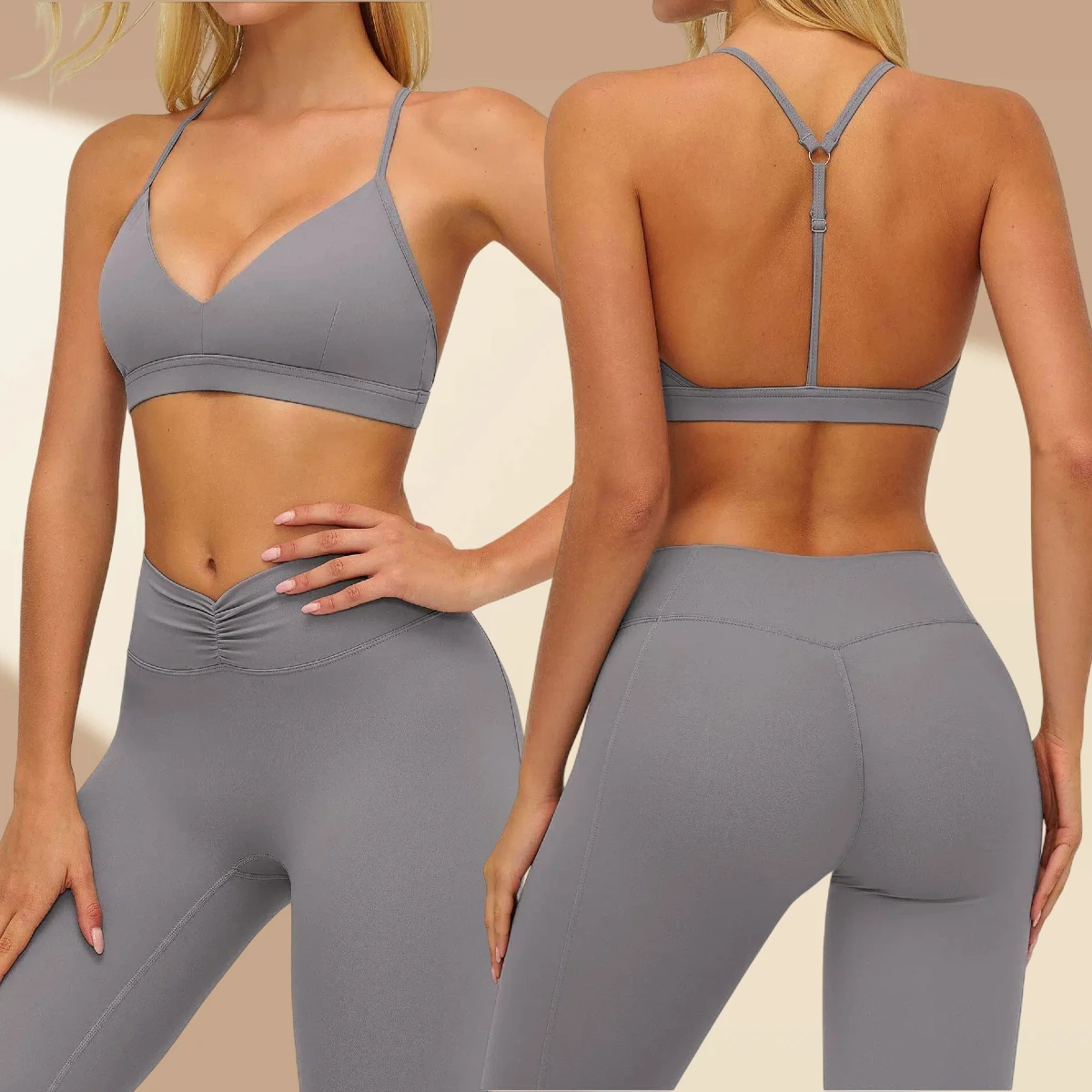 9313 Breathable High Support V-neck Yoga Sports Bra with Crisscross Straps Adjustable 100% Nylon Fitness Running Bra