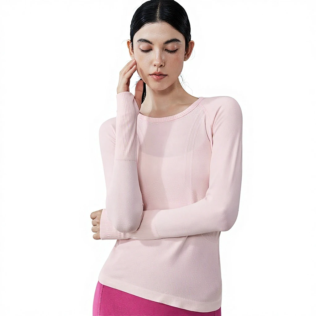 Women's Seamless Knitted Striped Spandex/Nylon Yoga Wear Long Sleeve Tummy Hiding Crew Neck Slim Fit Running Fitness Sports Top