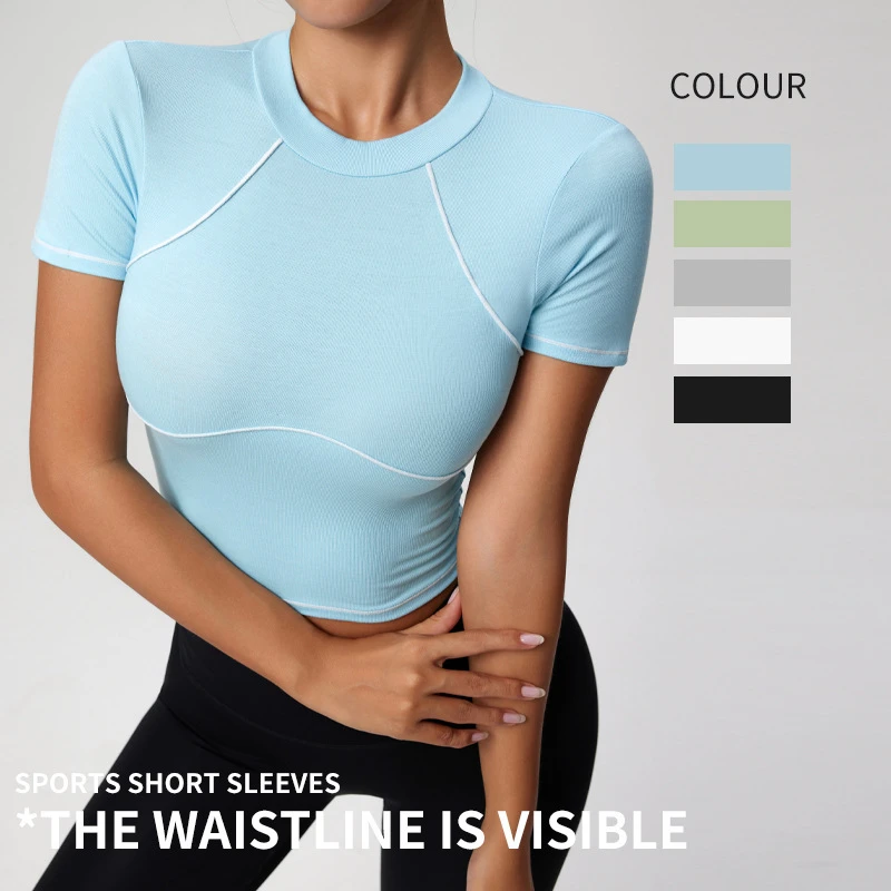 European American New Style Women's Yoga Top Slimming Short Sleeve Breathable Wrinkle-Resistant Skinny Fit High Elasticity