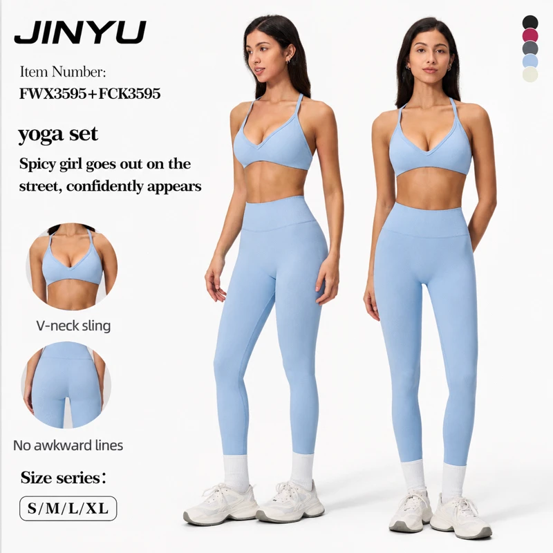 Jinyu Hot Sale High Quality Sports Bra Leggings Suit Long Sleeve Workout Wear Gym Sportswear Women Fitness Clothes Yoga Set