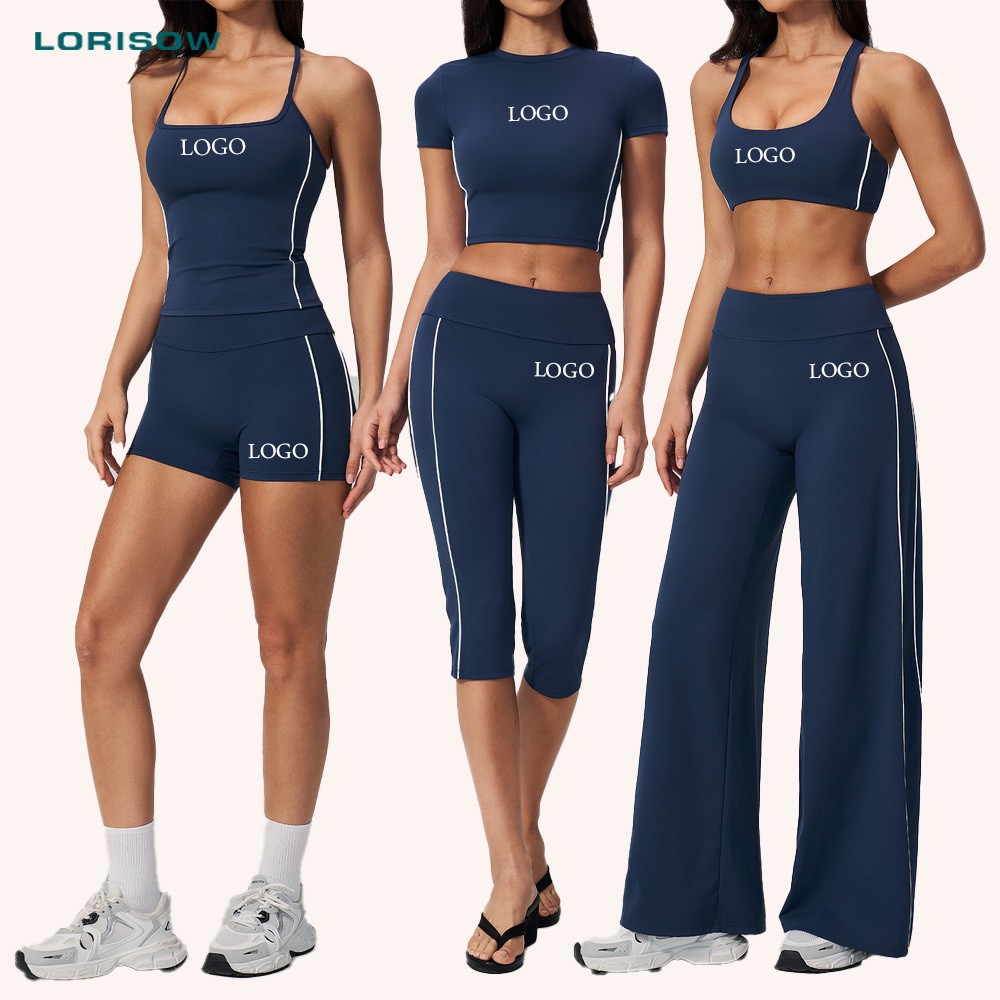 LORISOW Tummy Control Yoga Set Women Naked Feeling High Waist Capri Leggings and Sports Bra 7 Piece Gym Outfits Flared Pants