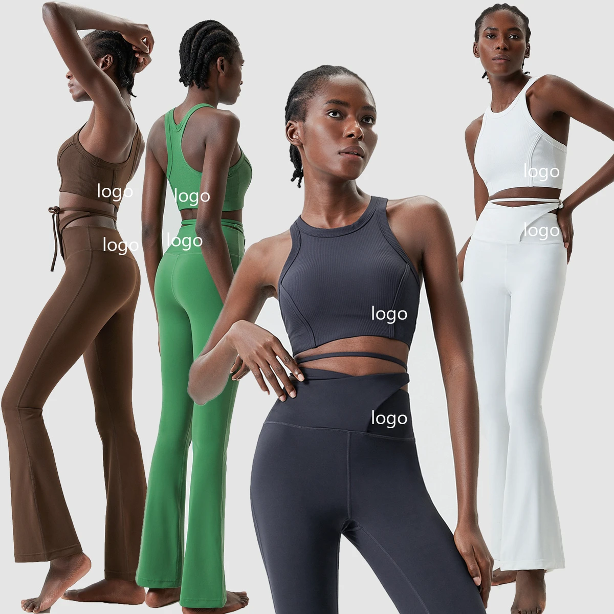 Yoga Sports Bra Nude Leggings Set Breathable Dance Fitness Ribbon Quick Drying Running Pant Custom Wholesale with Solid Pattern